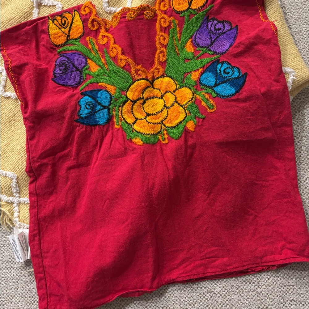 Embroidered Red Kids Blouse